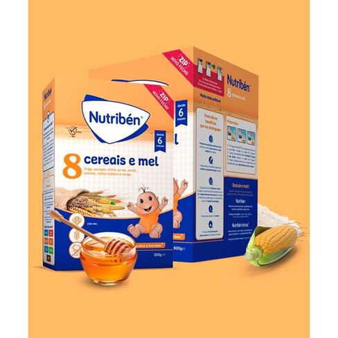 Nutriben 8 CEREALS AND HONEY biscuit, instant infant cereal infant 2nd age,  honey biscuit. - Bt 300 g