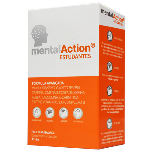 Mental Action - Tonique Cérébral pour Étudiants 30 comp. + 30 capsules.