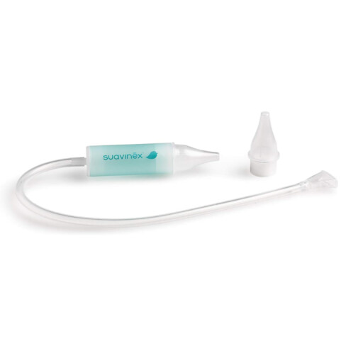 Suavinex - Anatomical Nasal Aspirator By Suction + 1 Spare Soft Tip & Foam Filter