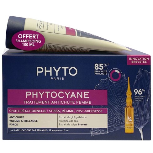 Phyto - Phytocyane Tratamento Queda Reacional Ampolas 12x5mL + Shampoo 100mL