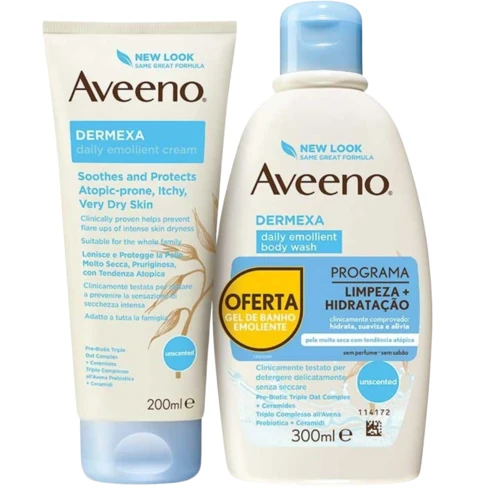 Aveeno - Dermexa Soothing Cream 200 mL + Emollient Bath Gel 300 mL
